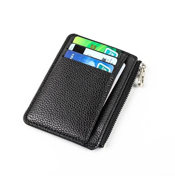 6 Card Slots Zipper Card Holder Wallet, Thin and Durable, Water Repellent and Scratch Resistant, Black