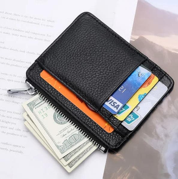 6 Card Slots Thin Zipper Wallet Water Repellent Scratch Resistant Durable Easy to Carry, Beige