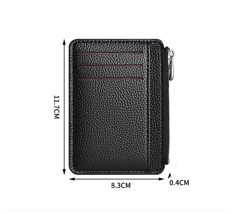 Thin Wallet with Zipper, 6 Card Slots, Scratch Resistant Water Repellent, Dark Blue, Small and Durable