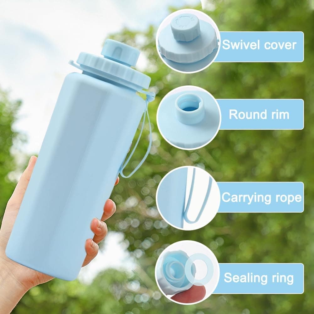 Foldable Water Bottle 600ml BPA-Free Lightweight for Travel Gym Camping, Purple
