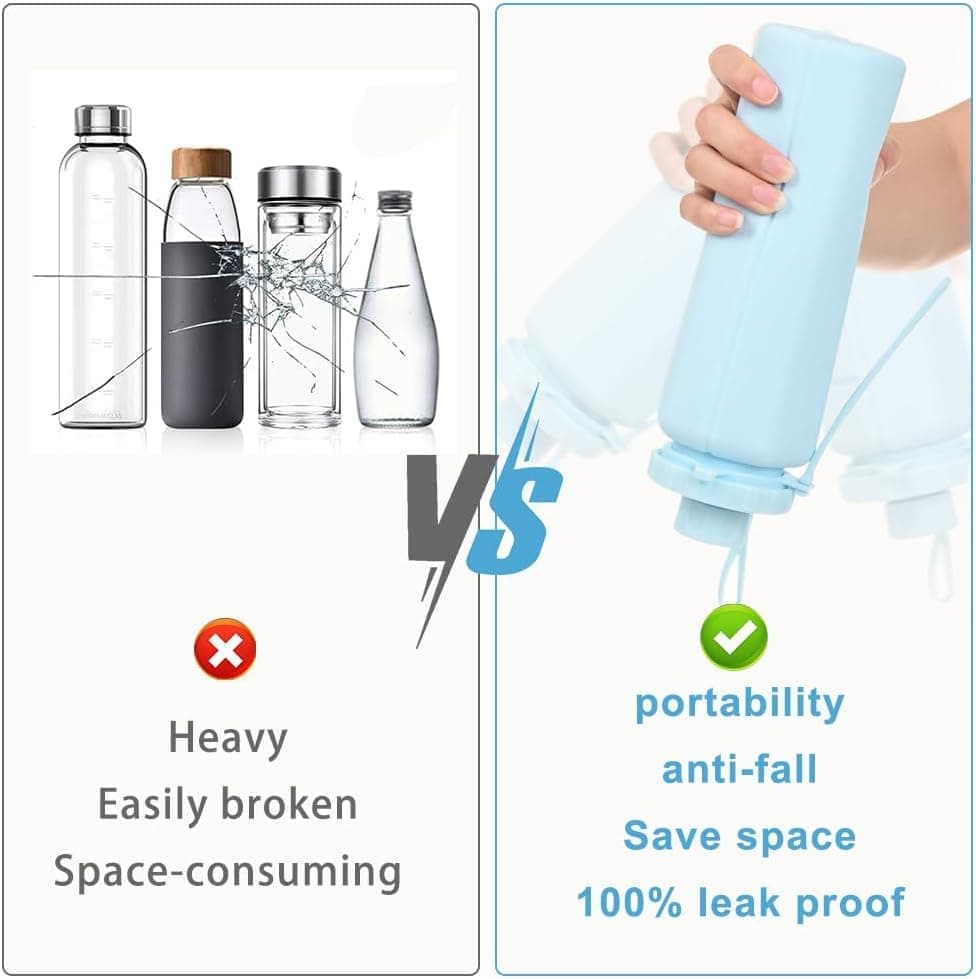 Foldable Water Bottle 600ml BPA-Free Lightweight for Travel Gym Camping, Purple