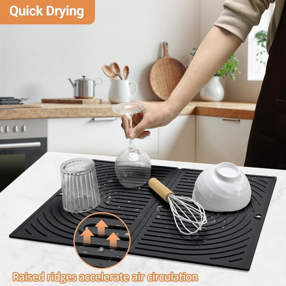 Non-Slip Foldable Silicone Kitchen Counter Mat with Water Drainage, 51cm x 41cm, Grey