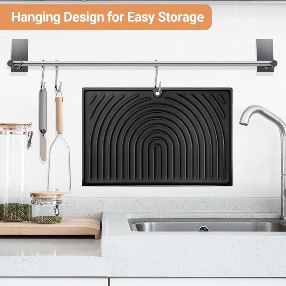Non-Slip Foldable Silicone Kitchen Counter Mat with Water Drainage, 51cm x 41cm, Grey