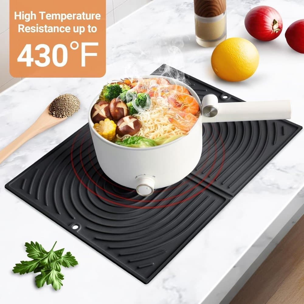 Non-Slip Foldable Silicone Kitchen Counter Mat with Water Drainage, 51cm x 41cm, Grey