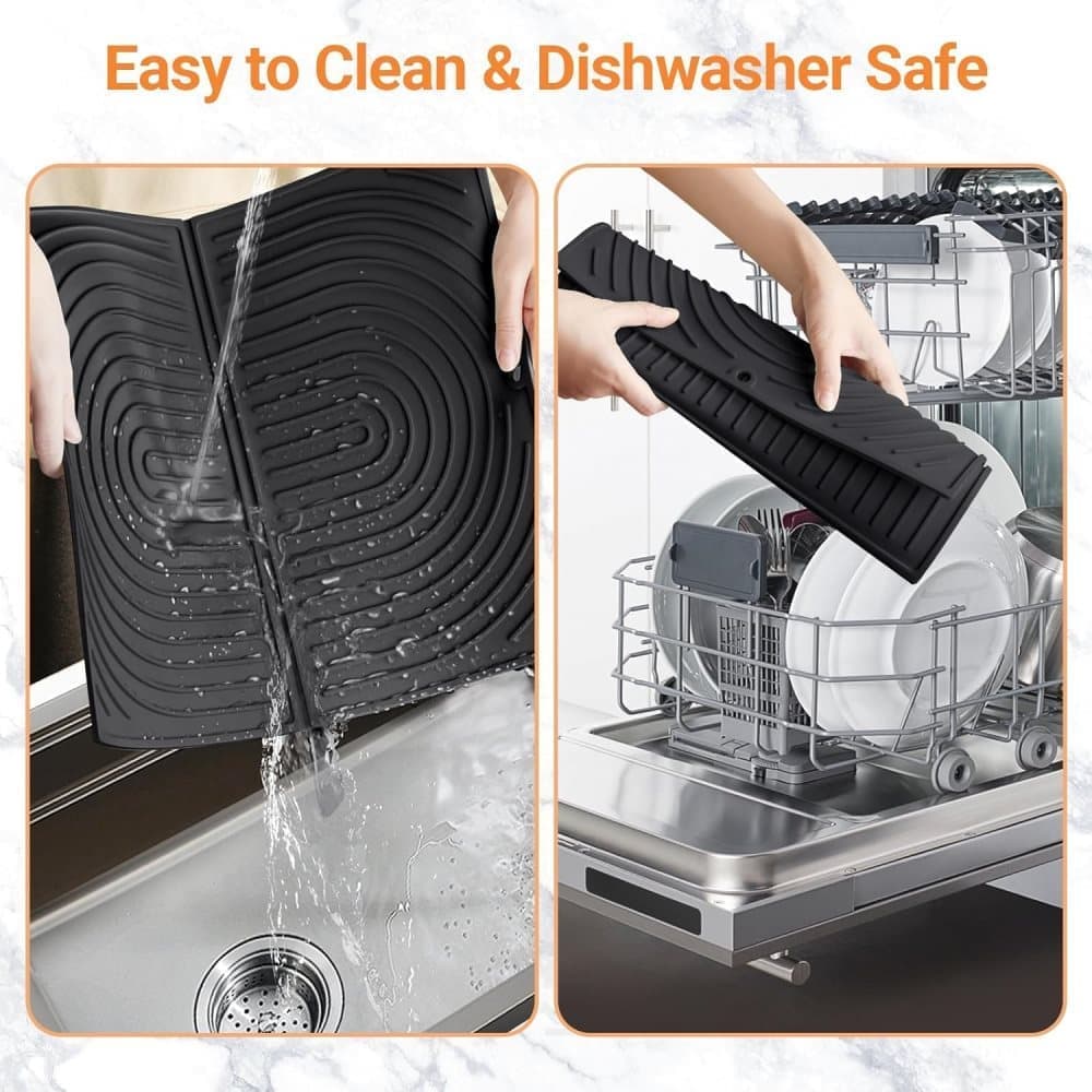Non-Slip Foldable Silicone Kitchen Counter Mat with Water Drainage, 51cm x 41cm, Grey