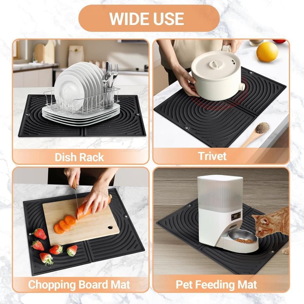 Non-Slip Foldable Silicone Kitchen Counter Mat with Water Drainage, 51cm x 41cm, Grey