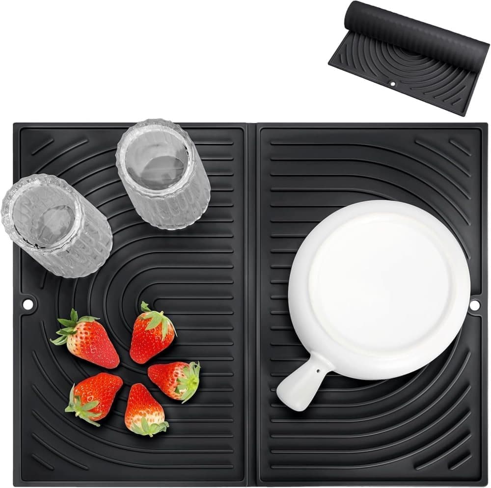 Non-Slip Foldable Silicone Kitchen Counter Mat with Water Drainage, 51cm x 41cm, Grey