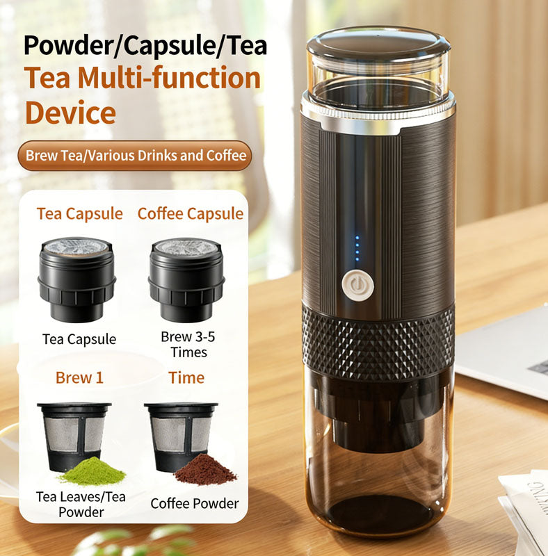 Portable Handheld Coffee Maker, compatible with K Cup Capsules and Ground Coffee, Manually Operated for Camping Travel