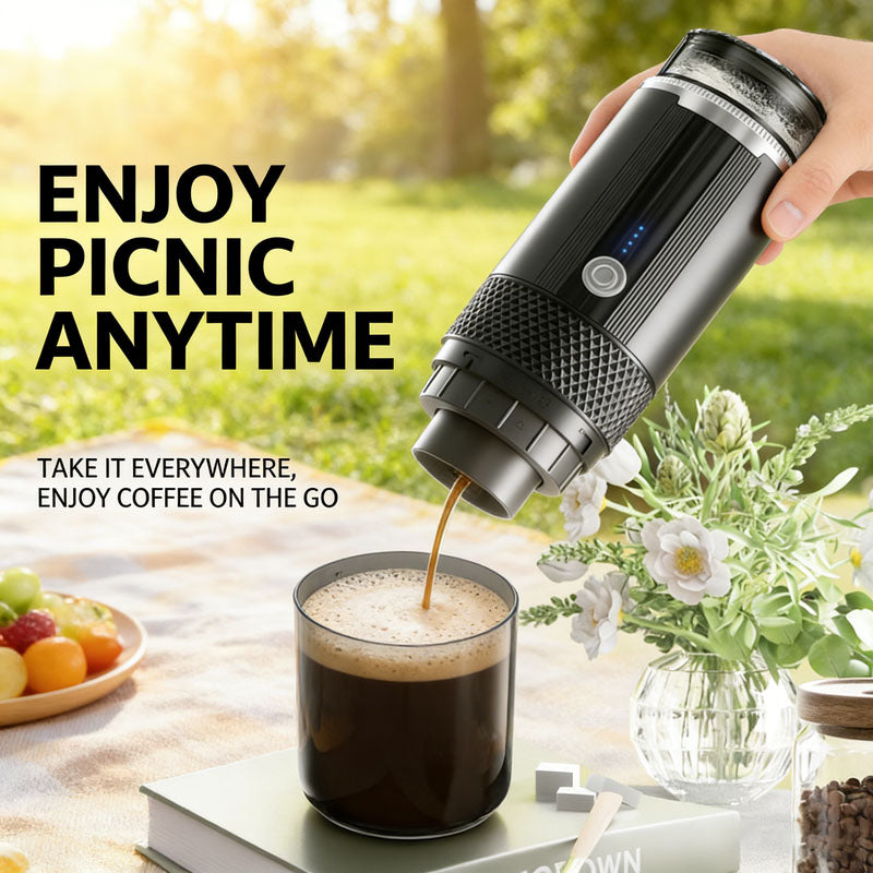 Portable Handheld Coffee Maker, compatible with K Cup Capsules and Ground Coffee, Manually Operated for Camping Travel
