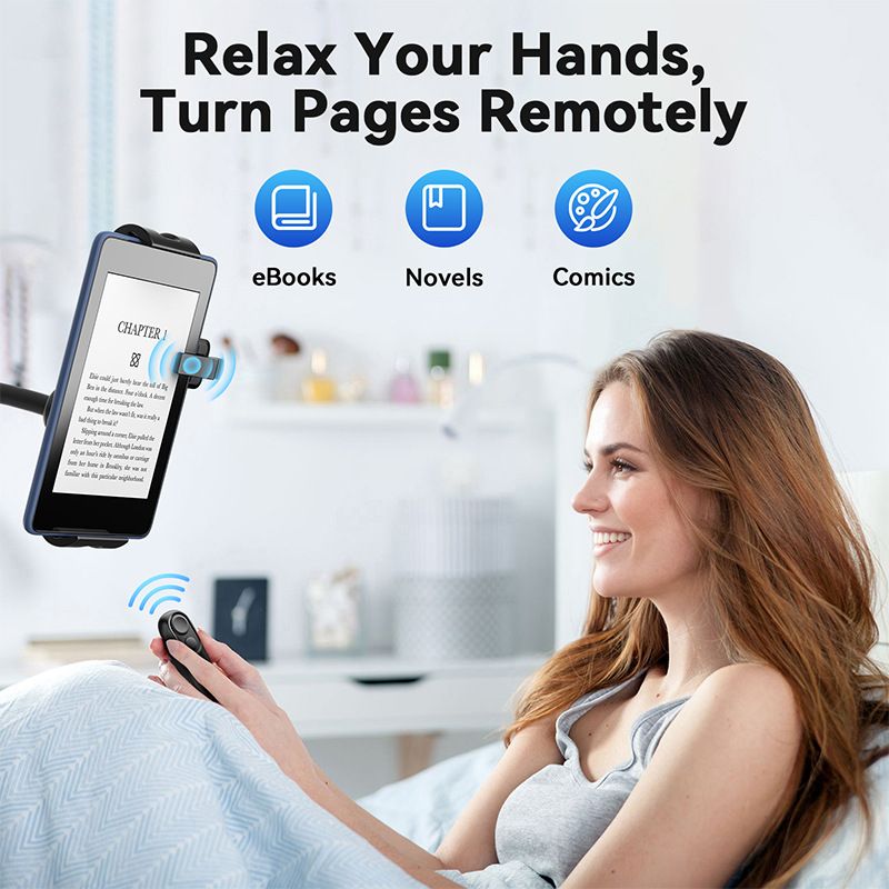 Rechargeable E-Reader Page Turner Remote with Clip - 2-in-1 Bluetooth Clicker for Kindle, Kobo, Oasis,Reusable Page Flipper for eBook Reading & Photography