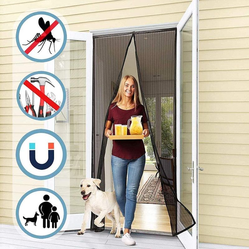 Magnetic Door Screens - 80x210 cm Self-Closing - High-Density Insect Mesh - No Drilling Required - Black