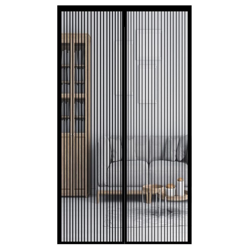 Magnetic Door Screens - 100x210 cm Self-Closing - High-Density Insect Mesh - No Drilling Required - Black