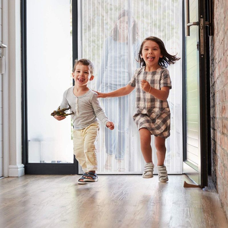 Magnetic Door Screens - 120x210 cm Self-Closing - High-Density Insect Mesh - No Drilling Required - White