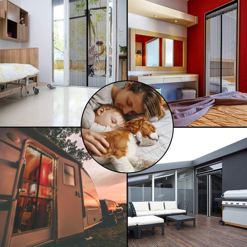 Magnetic Door Screens - 80x210 cm Self-closing - High-Density Insect Screen - No Drilling Required - Grey