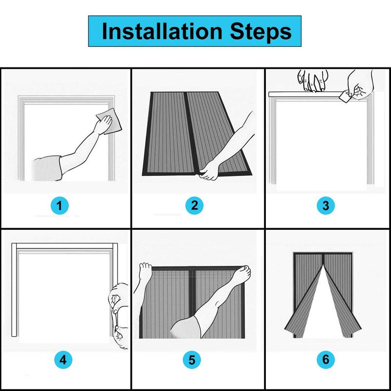 Magnetic Door Screens - 90x210 cm Self-closing - High-Density Insect Screen - No Drilling Required - Grey
