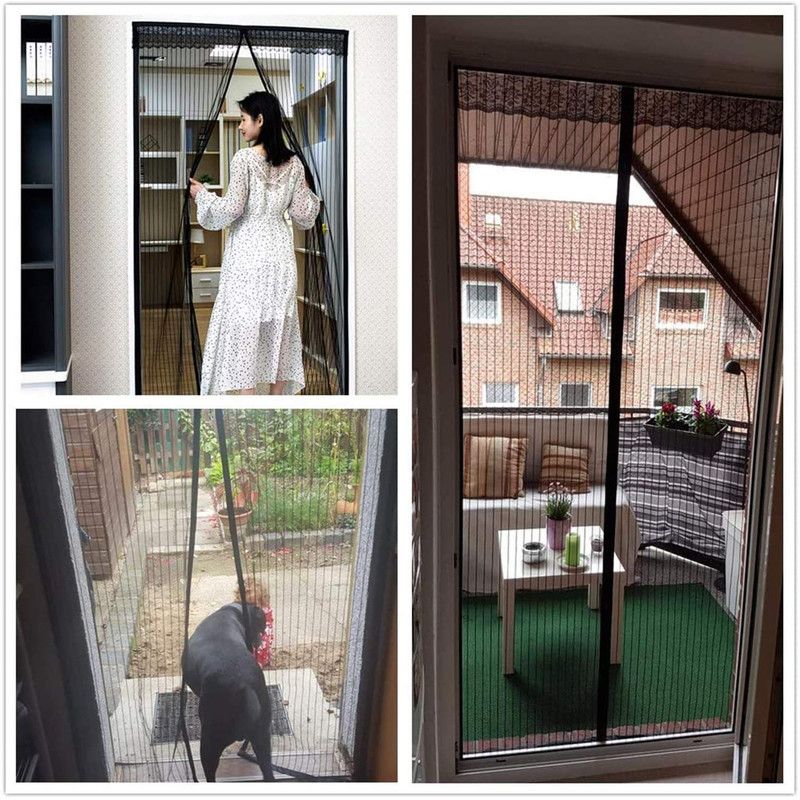 Magnetic Door Screens - 90x210 cm Self-closing - High-Density Insect Screen - No Drilling Required - Brown