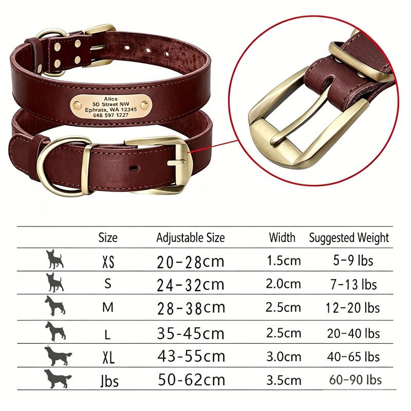 Premium Genuine Leather Dog Collar/Durable Real Leather Adjustable Collars For Male Female(XS,Dark brown)