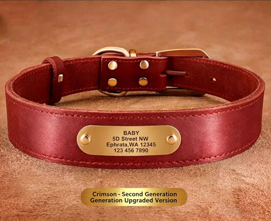 Premium Genuine Leather Dog Collar/Durable Real Leather Adjustable Collars For Male Female(XL,Red)