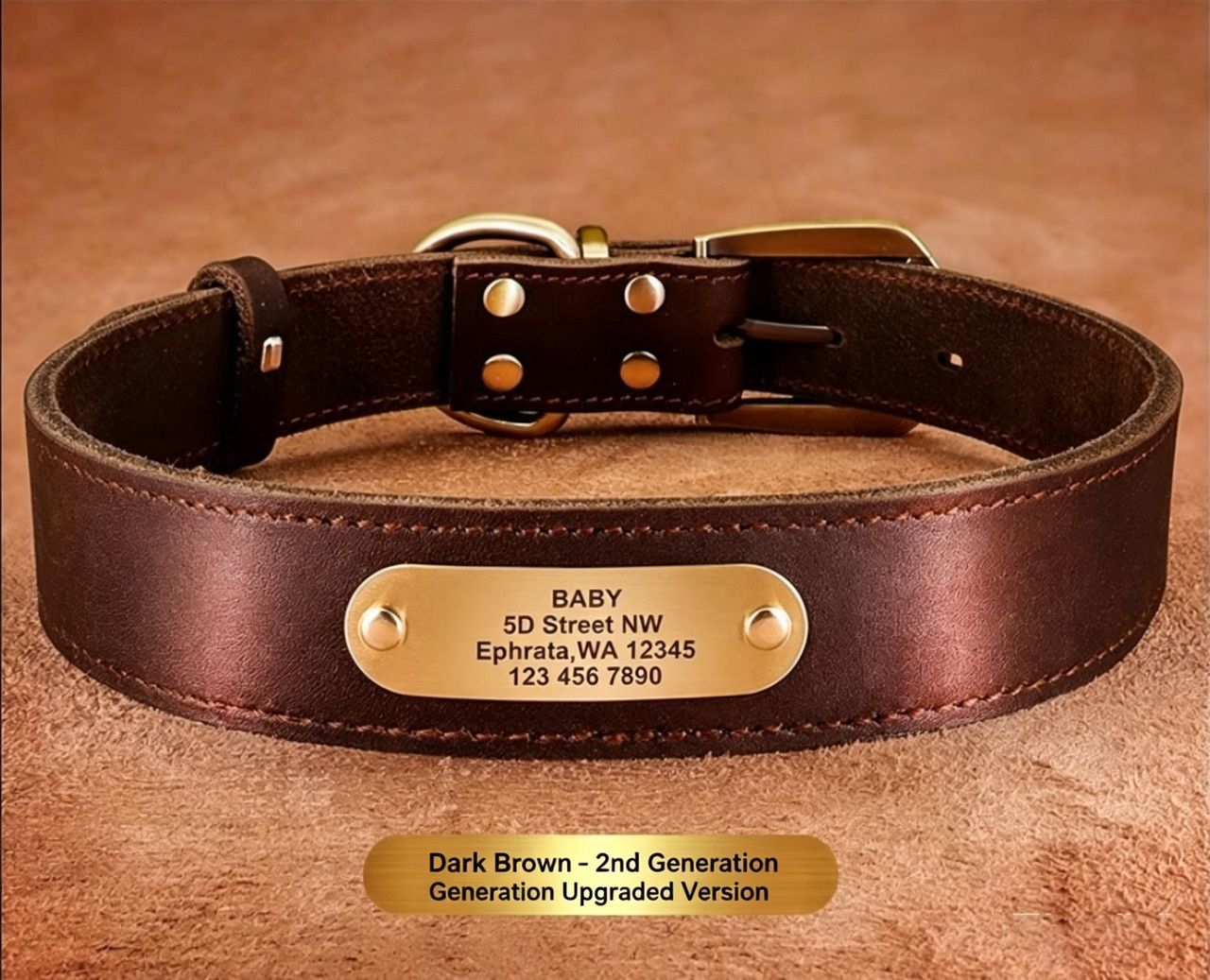 Premium Genuine Leather Dog Collar/Durable Real Leather Adjustable Collars For Male Female(M,Dark brown)