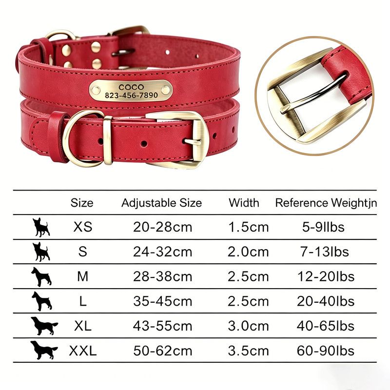 Premium Genuine Leather Dog Collar/Durable Real Leather Adjustable Collars For Male Female(S,Red)