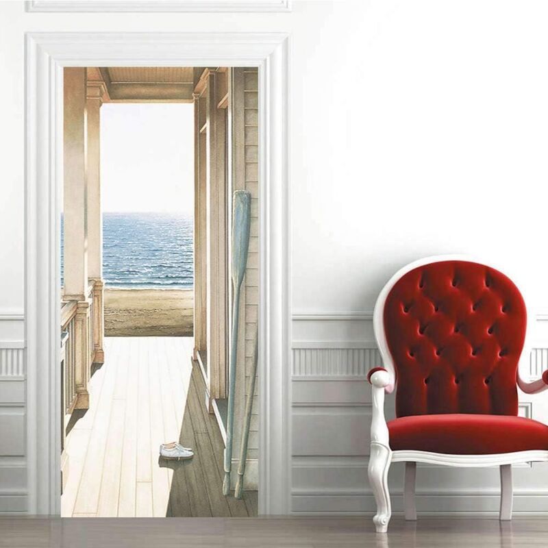 2 Pcs 3D Self Adhesive Removable Door Stickers for Kitchen Bedroom Bathroom Wall, 38.5 x 200 cm