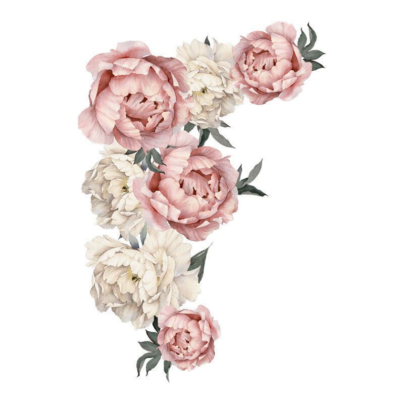 Rose Peony Flower Wall Stickers Floral Wallpaper Art for Living Room Bedroom, 40 x 60 cm