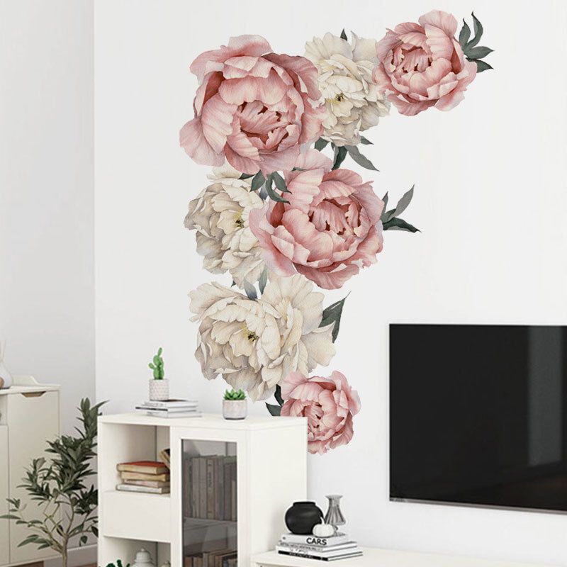 Rose Peony Flower Wall Stickers Floral Wallpaper Art for Living Room Bedroom, 40 x 60 cm