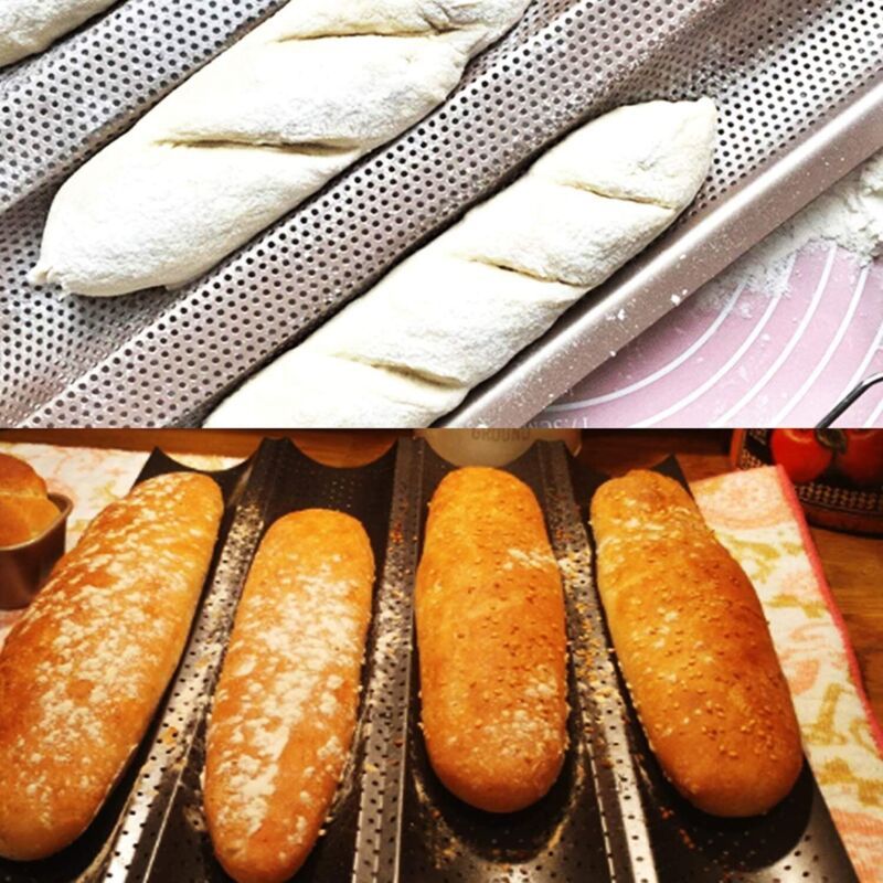 Perforated Non Stick Baguette Baking Tray Mold for 4 Baguettes