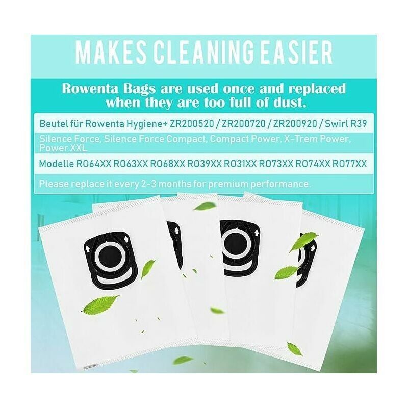 10 Bags Vacuum Cleaner Bags Compatible with Rowenta ZR200520 ZR200720 RO64xx RO63xx RO68xx RO39xx
