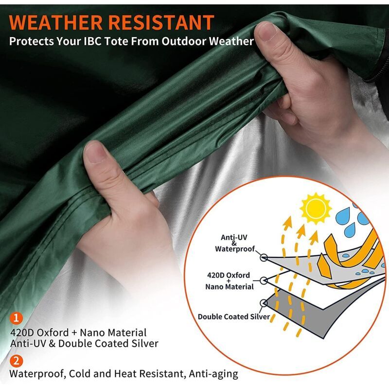 Green Waterproof Anti UV Dustproof Protective Cover for 1000L IBC Tank, 120 x 100 x 116 cm