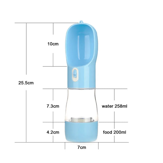 Pet Water Bottle with Integrated Feeder, Blue