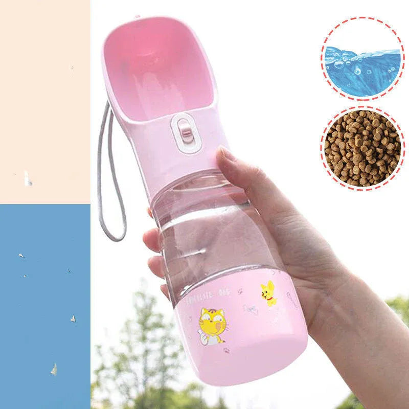 Pet Water Bottle with Integrated Feeder, Blue