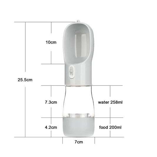 Pet Water Bottle with Integrated Feeder, Gray