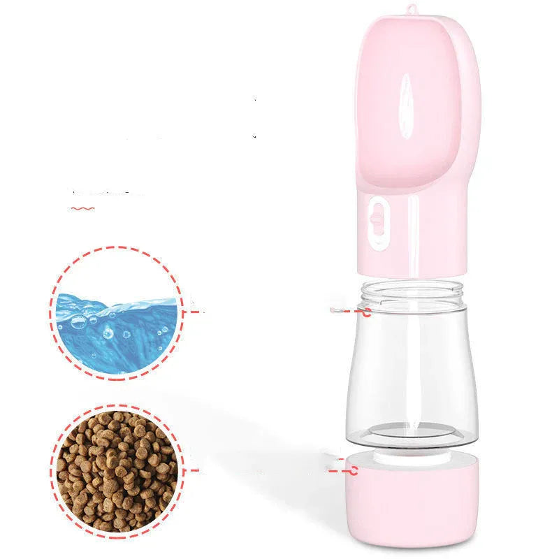Pet Water Bottle with Integrated Feeder, Gray