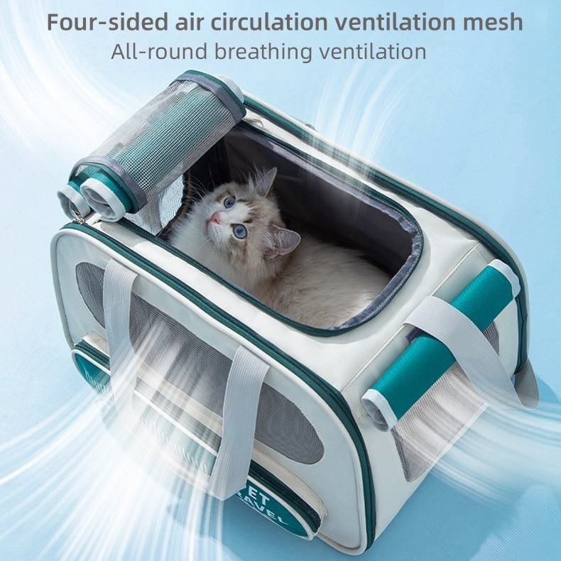 Pet Travel Bag Soft Sided Mesh Carrier Breathable Collapsible, Blue