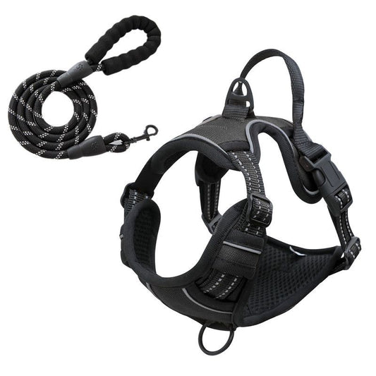 Reflective Pet Vest, Dog Harness, No Pull, Breathable, 1.5-meter tow rope - Black, L