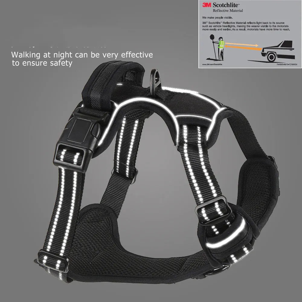 Reflective Pet Vest, Dog Harness, No Pull, Breathable, 1.5-meter tow rope - Black, S