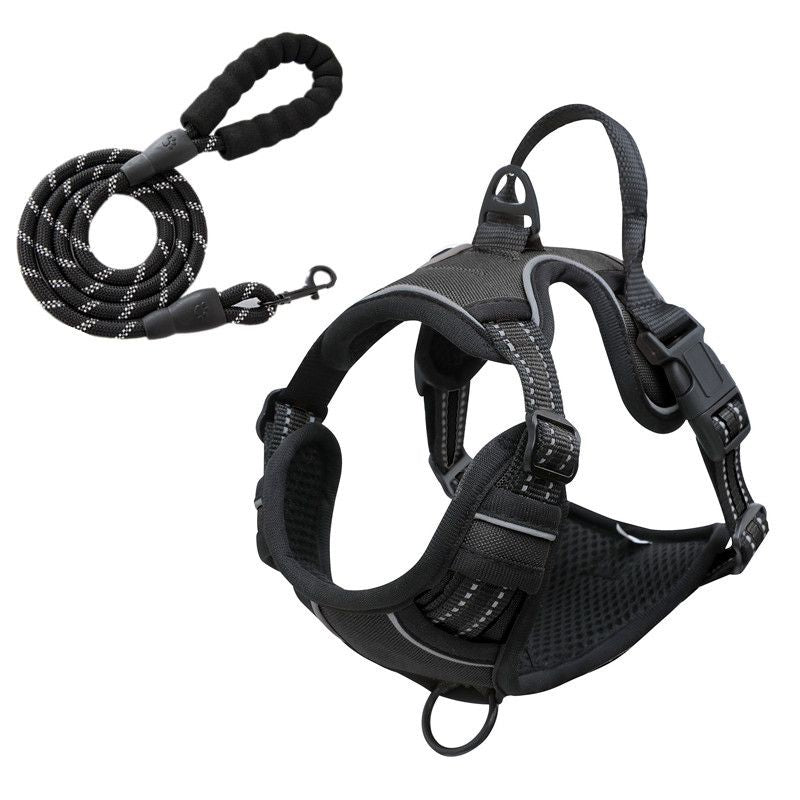 Reflective Pet Vest, Dog Harness, No Pull, Breathable, 1.5-meter tow rope - Black, XL