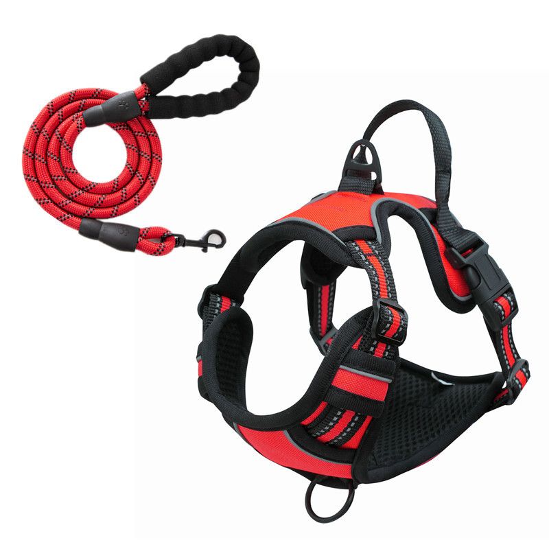Reflective Pet Vest, Dog Harness, No Pull, Breathable, 1.5-meter tow rope - Red, S