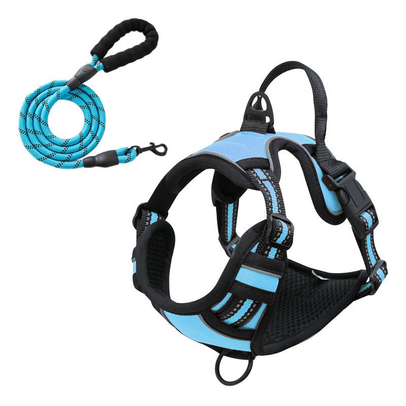 Reflective Pet Vest, Dog Harness, No Pull, Breathable, 1.5-meter tow rope - Blue, L