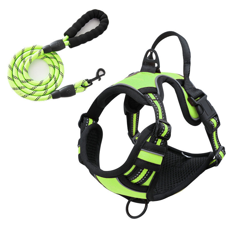Reflective Pet Vest, Dog Harness, No Pull, Breathable, 1.5-meter tow rope - Green, XL