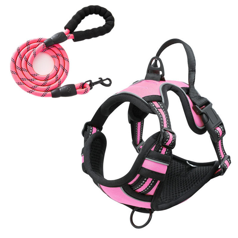 Reflective Pet Vest, Dog Harness, No Pull, Breathable, 1.5-meter tow rope - Pink, M