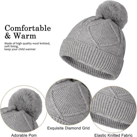 Women's 3-in-1 Winter Set - Hat + Scarf + Gloves - Thermal Reinforced Fleece Lining - Knit Beanie with Pom-Pom - Touchscreen Gloves - For Cold Winter Weather