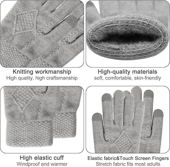 Women's 3-in-1 Winter Set - Hat + Scarf + Gloves - Thermal Reinforced Fleece Lining - Knit Beanie with Pom-Pom - Touchscreen Gloves - For Cold Winter Weather
