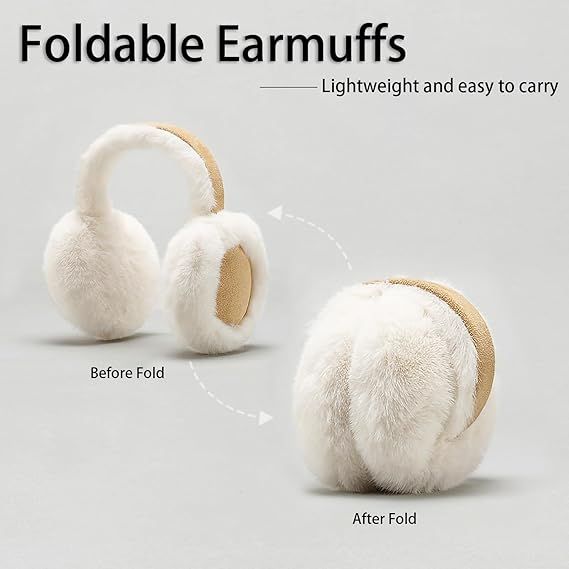 Ear Warmers - Foldable Women's Winter Earmuffs - Plush Faux Fur - Soft and Warm - Suitable for Outdoor Use - Cold Weather Protection