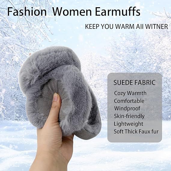 Ear Warmers - Foldable Women's Winter Earmuffs - Plush Faux Fur - Soft and Warm - Suitable for Outdoor Use - Cold Weather Protection