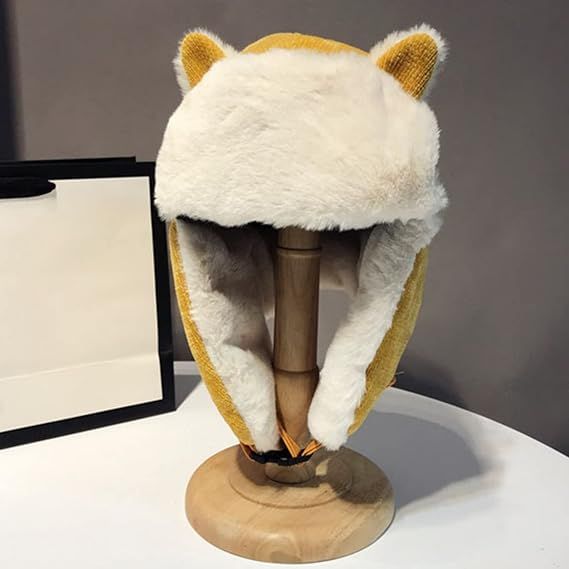 Women's Winter Hat (Head Circumference: 56-58 cm) - Cute Cat Ears - Aviator Hat with Earflaps - Ski Ushanka with Buckle Closure