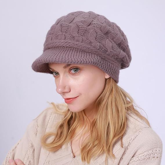 Women's Knitted Hat - Fleece Lining - Crocheted Women's Beret - Purple