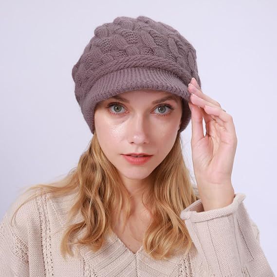 Women's Knitted Hat - Fleece Lining - Crocheted Women's Beret - Purple