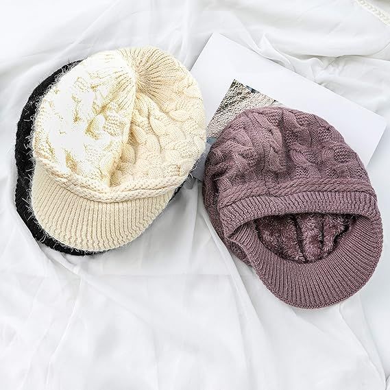 Women's Knitted Hat - Fleece Lining - Crocheted Women's Beret - Purple